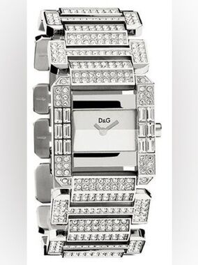 D&G Silver Crystal-Studded Bracelet Watch New